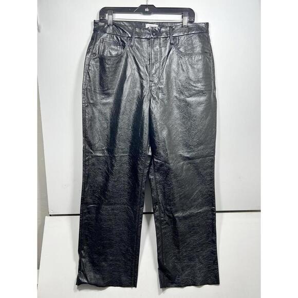 Good American Pants - Good American Women’s 12/42 Good Classic Textured Vinyl Pants Black Faux Leather